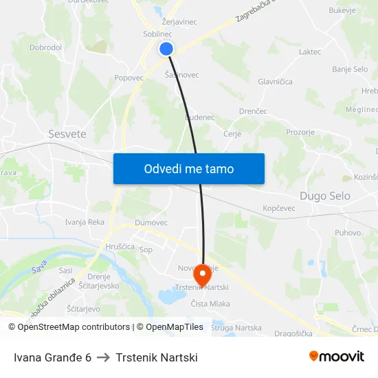 Ivana Granđe 6 to Trstenik Nartski map