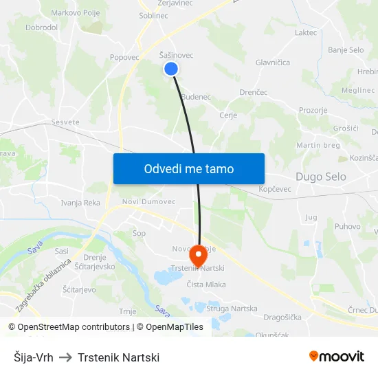 Šija-Vrh to Trstenik Nartski map