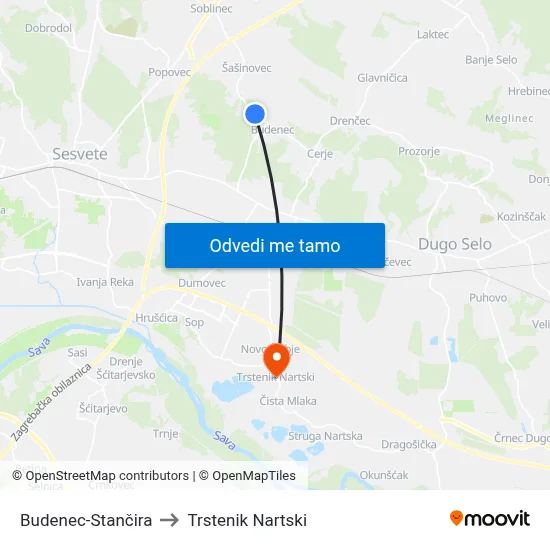 Budenec-Stančira to Trstenik Nartski map