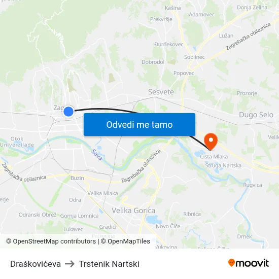 Draškovićeva to Trstenik Nartski map