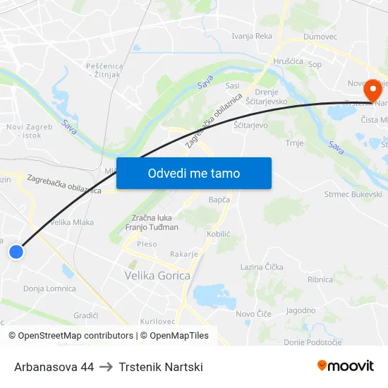 Arbanasova 44 to Trstenik Nartski map