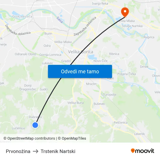 Prvonožina to Trstenik Nartski map