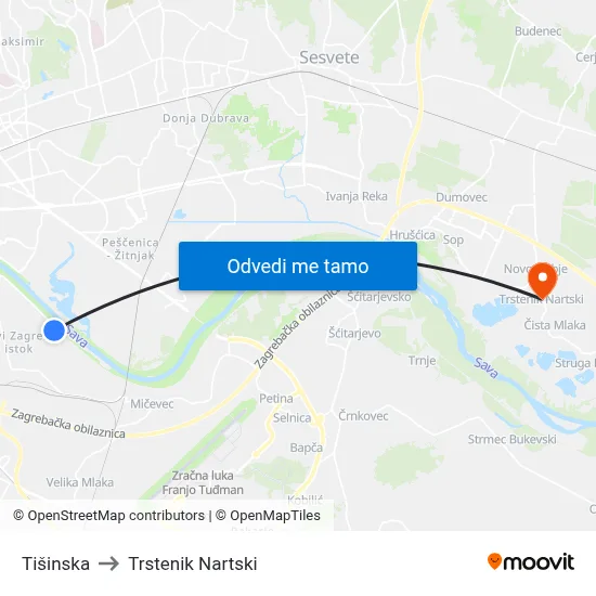 Tišinska to Trstenik Nartski map