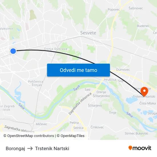 Borongaj to Trstenik Nartski map