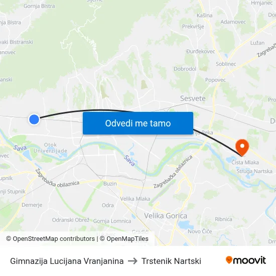 Gimnazija Lucijana Vranjanina to Trstenik Nartski map