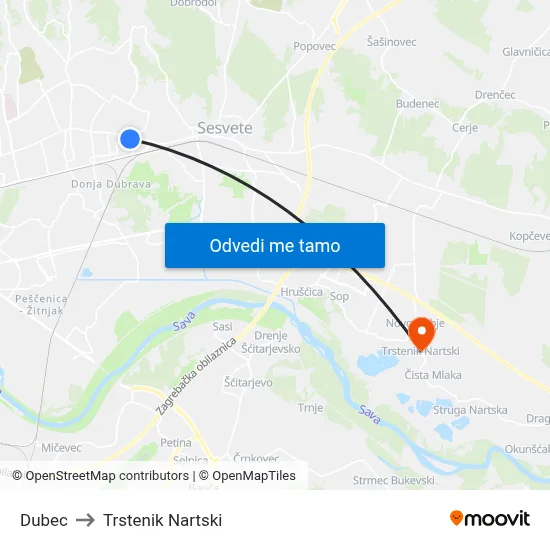 Dubec to Trstenik Nartski map