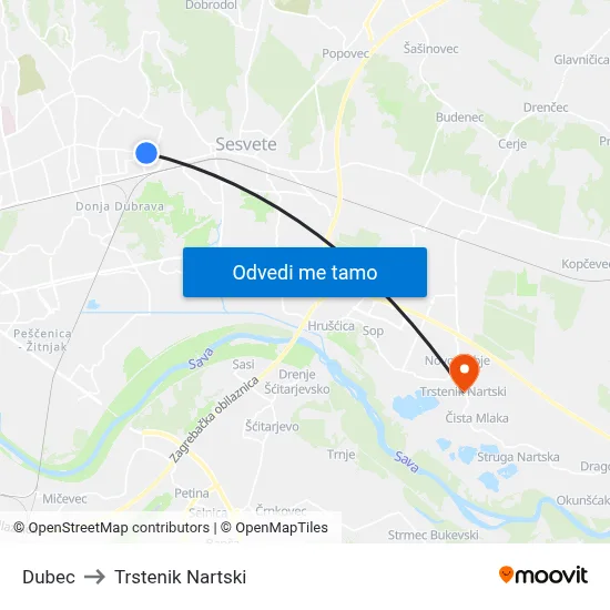 Dubec to Trstenik Nartski map
