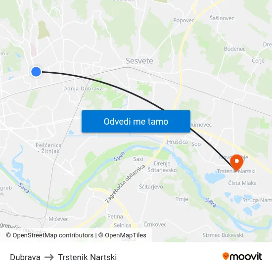 Dubrava to Trstenik Nartski map