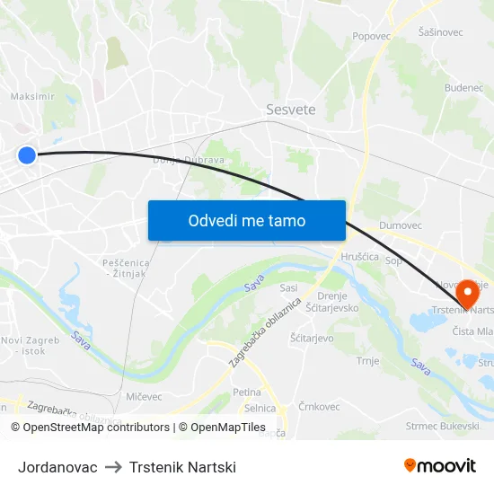 Jordanovac to Trstenik Nartski map