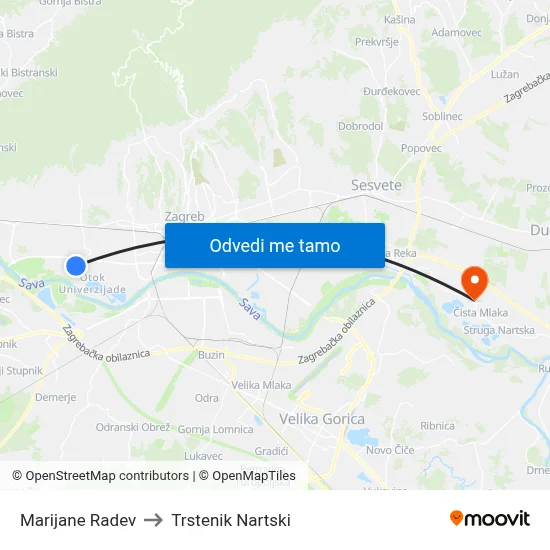 Marijane Radev to Trstenik Nartski map
