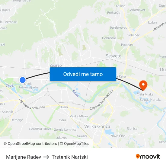 Marijane Radev to Trstenik Nartski map