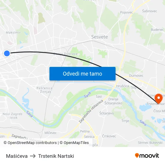 Mašićeva to Trstenik Nartski map