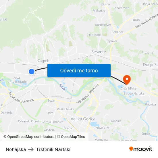 Nehajska to Trstenik Nartski map