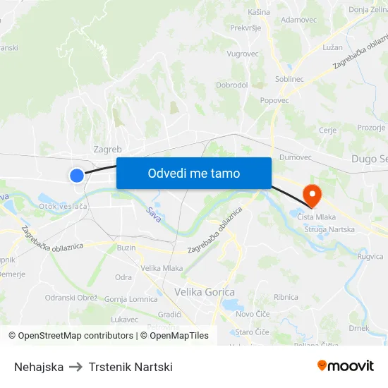 Nehajska to Trstenik Nartski map