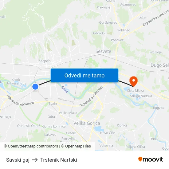 Savski gaj to Trstenik Nartski map