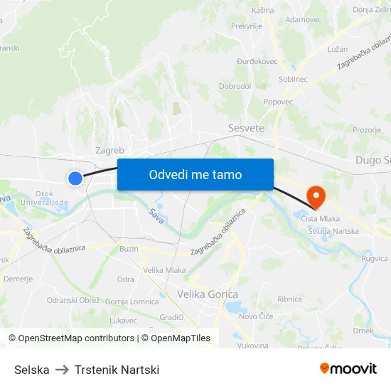 Selska to Trstenik Nartski map