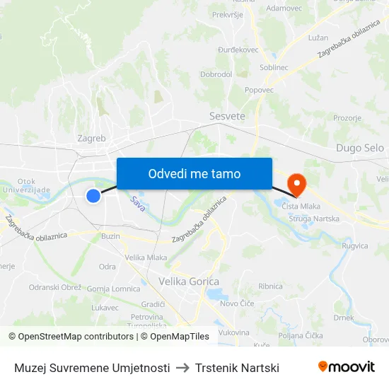 Muzej Suvremene Umjetnosti to Trstenik Nartski map
