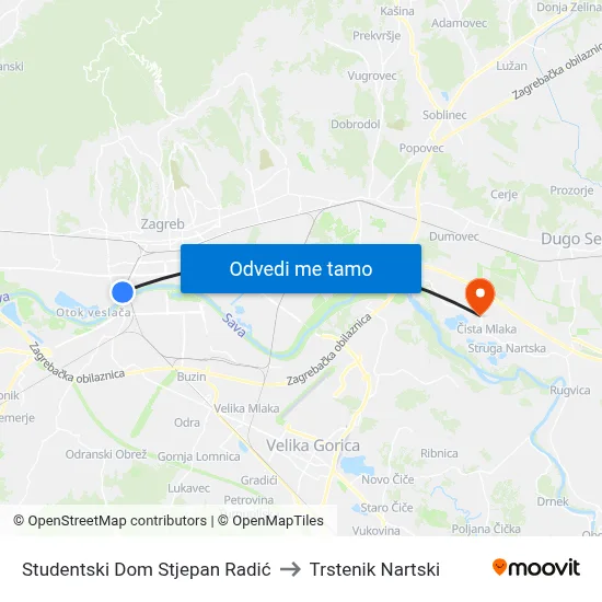 Studentski Dom Stjepan Radić to Trstenik Nartski map