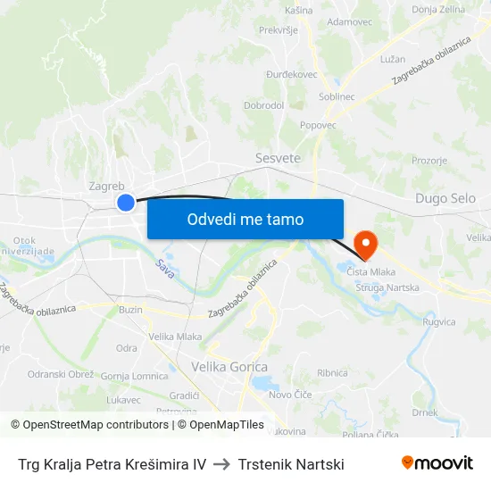 Trg Kralja Petra Krešimira IV to Trstenik Nartski map