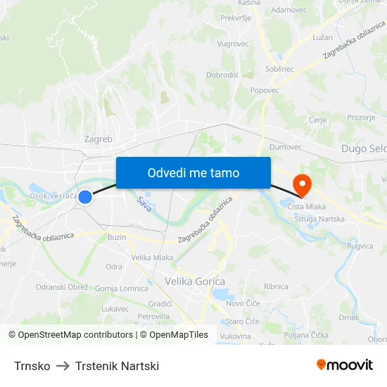Trnsko to Trstenik Nartski map