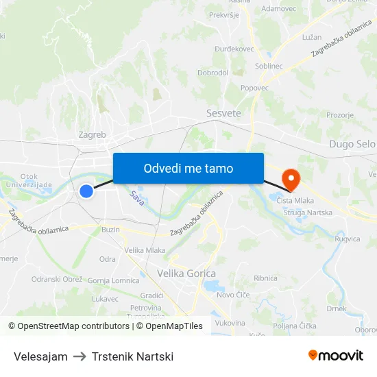 Velesajam to Trstenik Nartski map