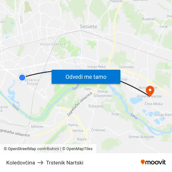 Koledovčina to Trstenik Nartski map