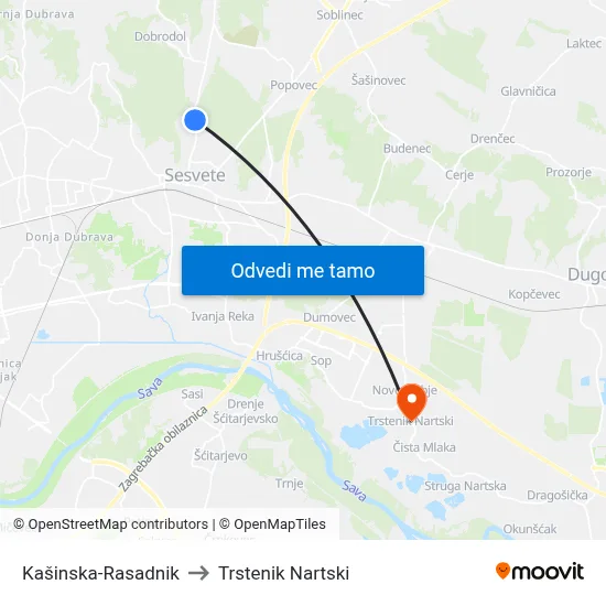 Kašinska-Rasadnik to Trstenik Nartski map