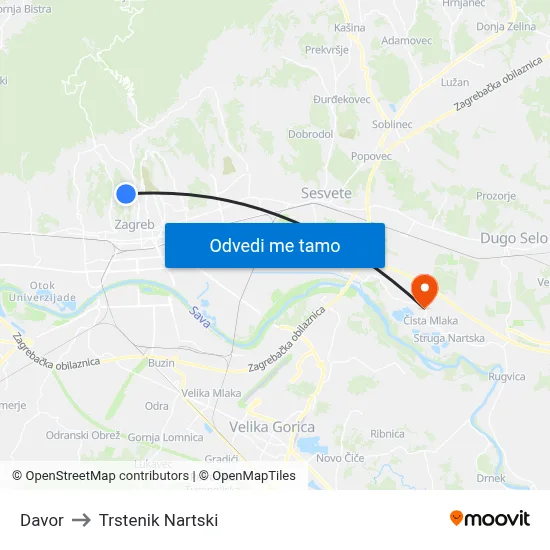Davor to Trstenik Nartski map