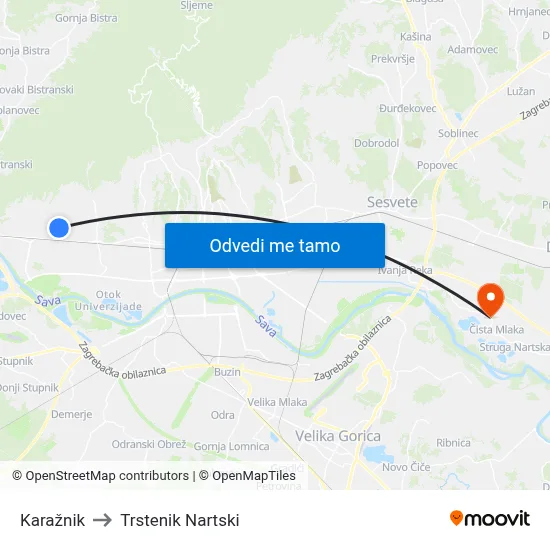 Karažnik to Trstenik Nartski map