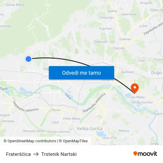 Fraterščica to Trstenik Nartski map
