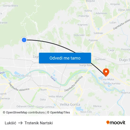 Lukšić to Trstenik Nartski map