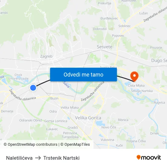 Naletilićeva to Trstenik Nartski map