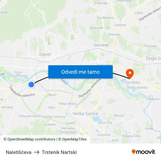 Naletilićeva to Trstenik Nartski map