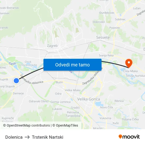 Dolenica to Trstenik Nartski map