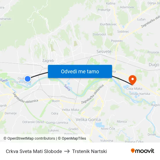 Crkva Sveta Mati Slobode to Trstenik Nartski map