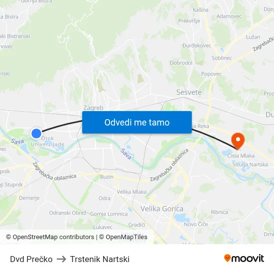Dvd Prečko to Trstenik Nartski map