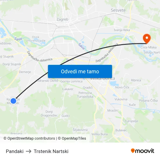 Pandaki to Trstenik Nartski map