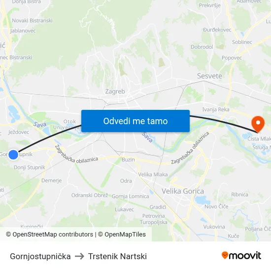 Gornjostupnička to Trstenik Nartski map