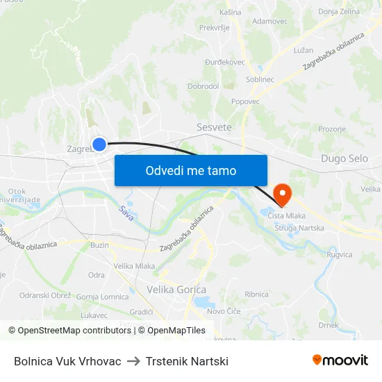 Bolnica Vuk Vrhovac to Trstenik Nartski map