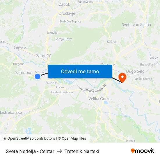 Sveta Nedelja - Centar to Trstenik Nartski map