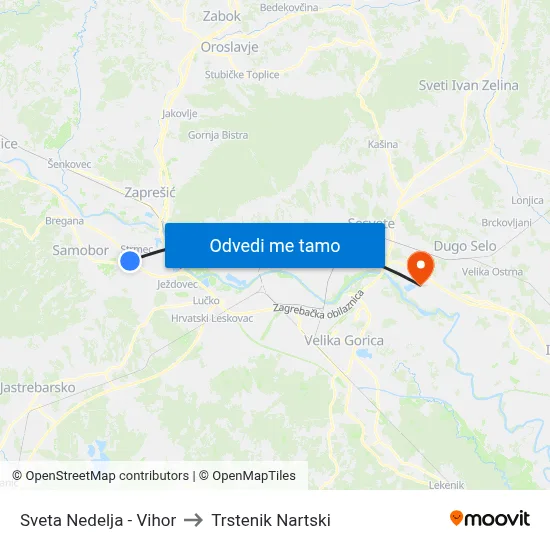 Sveta Nedelja - Vihor to Trstenik Nartski map