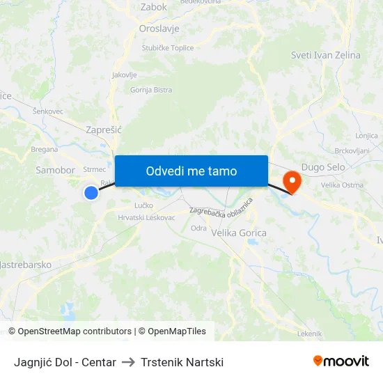 Jagnjić Dol - Centar to Trstenik Nartski map