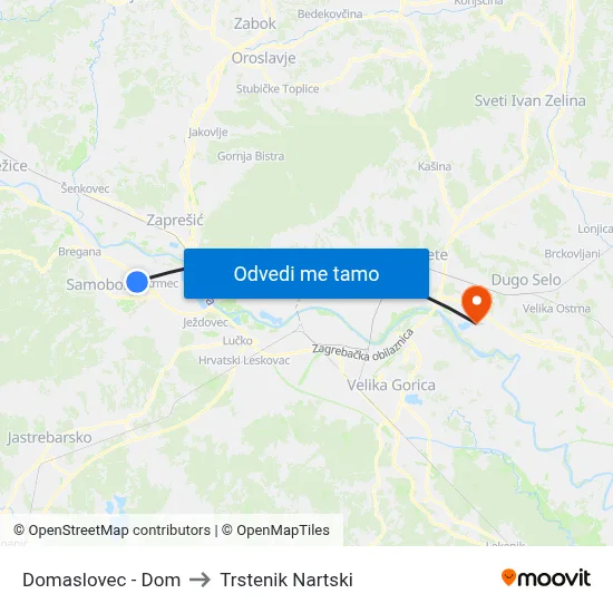 Domaslovec - Dom to Trstenik Nartski map