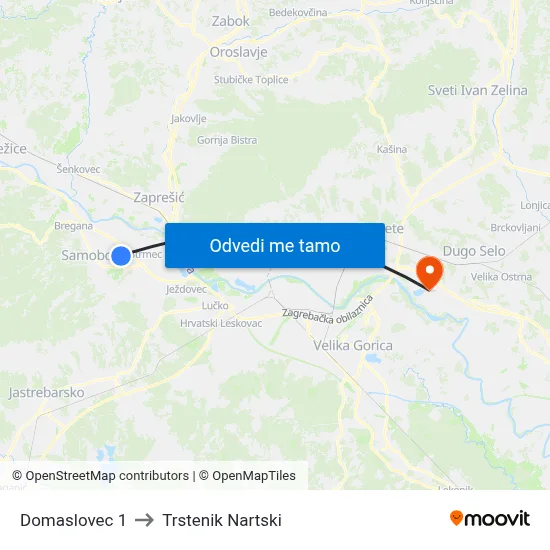 Domaslovec 1 to Trstenik Nartski map