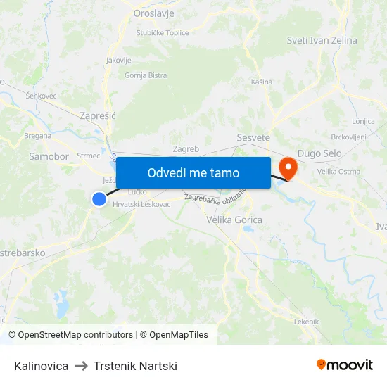 Kalinovica to Trstenik Nartski map