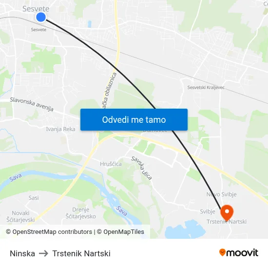 Ninska to Trstenik Nartski map