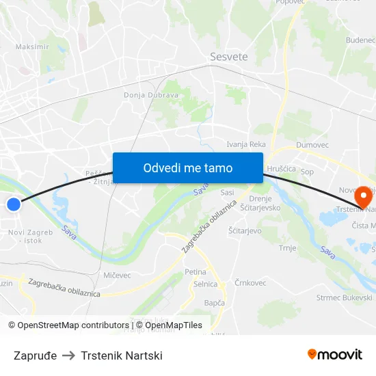 Zapruđe to Trstenik Nartski map