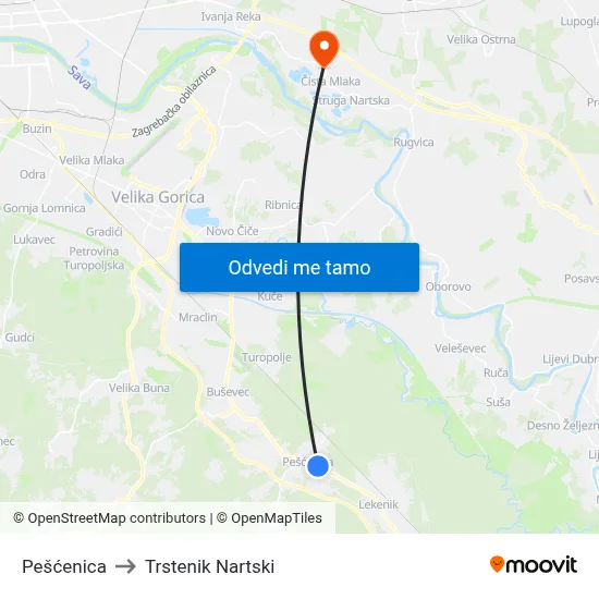 Pešćenica to Trstenik Nartski map
