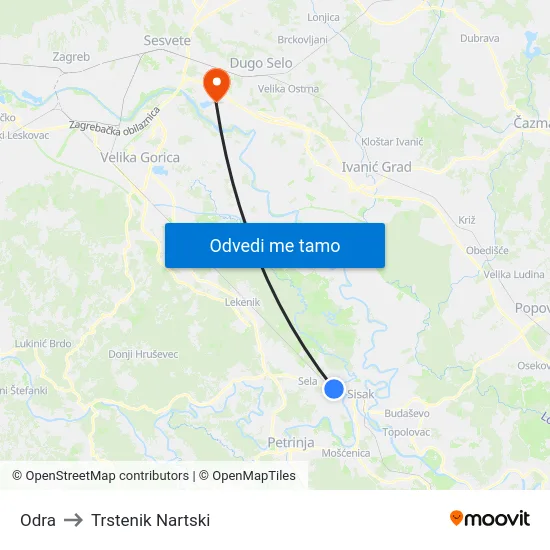 Odra to Trstenik Nartski map