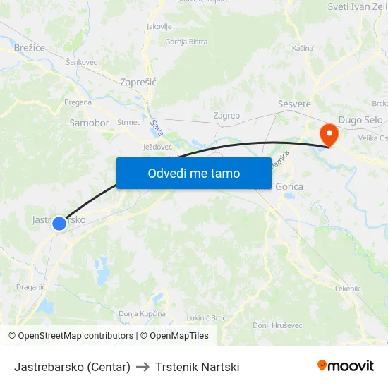 Jastrebarsko (Centar) to Trstenik Nartski map